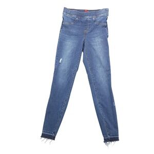 SPANX Womens Medium Blue Denim Distressed Skinny Leggings‎ Jeans Raw Hem